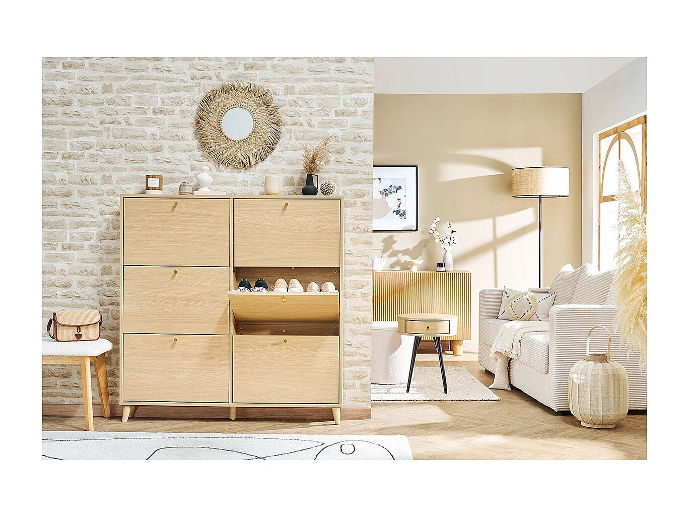 Meuble à chaussures finition bois clair chêne L126 cm SILVESTRE