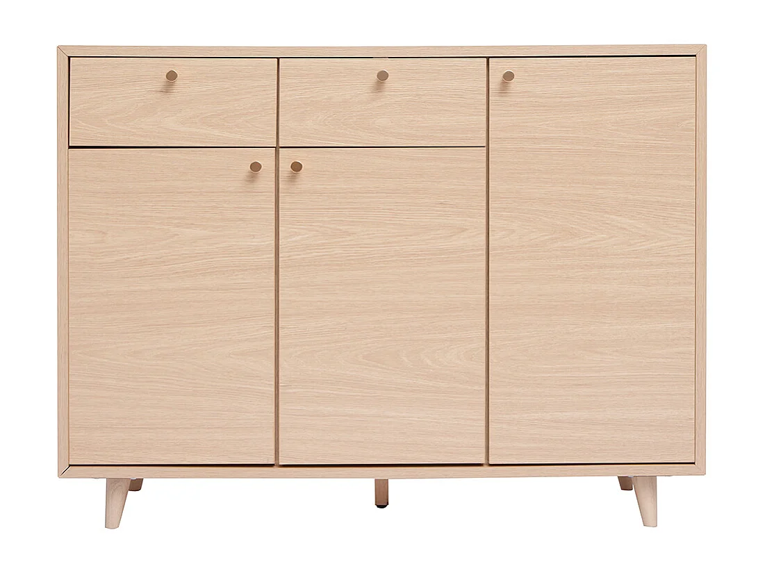 Schuhschrank in hellem Holzdekor mit Eichenfurnier und goldfarbenem Metall B110 cm SILVESTRE