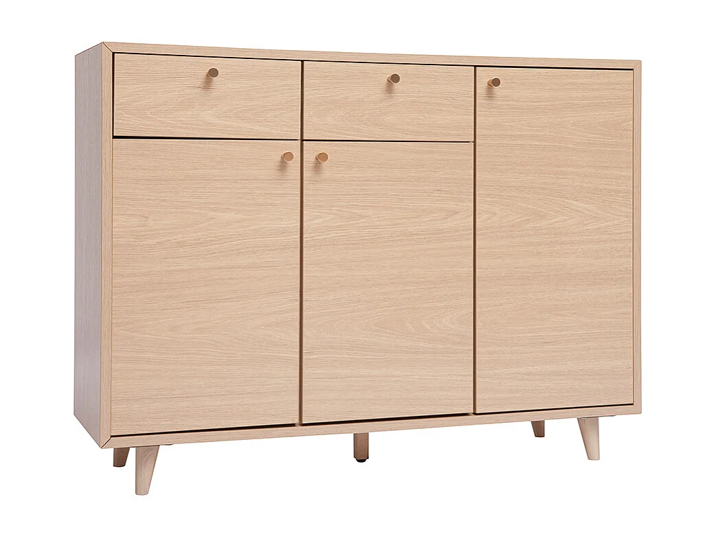 Schuhschrank in hellem Holzdekor mit Eichenfurnier und goldfarbenem Metall B110 cm SILVESTRE