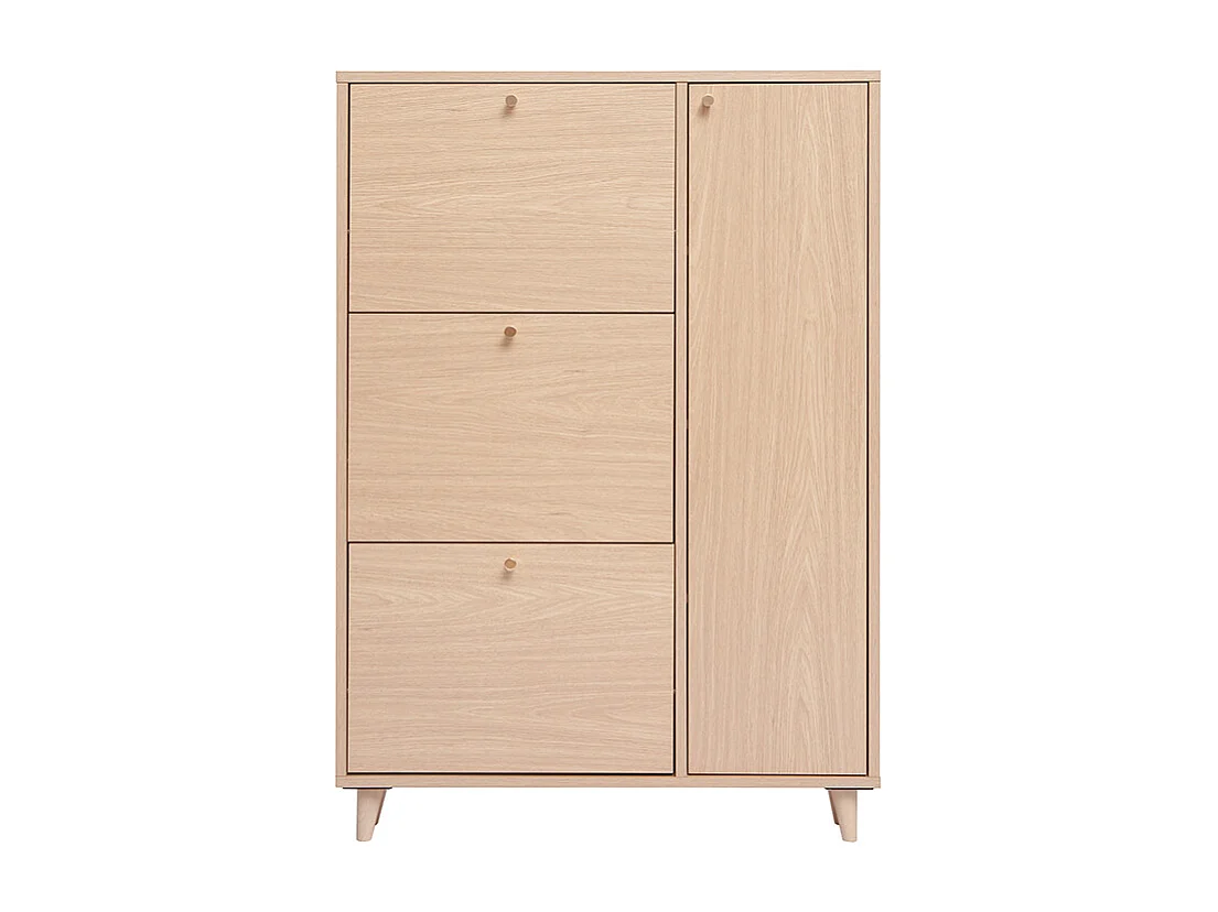 Schuhschrank in hellem Holzdekor Eiche und goldfarbenem Metall B90 cm SILVESTRE