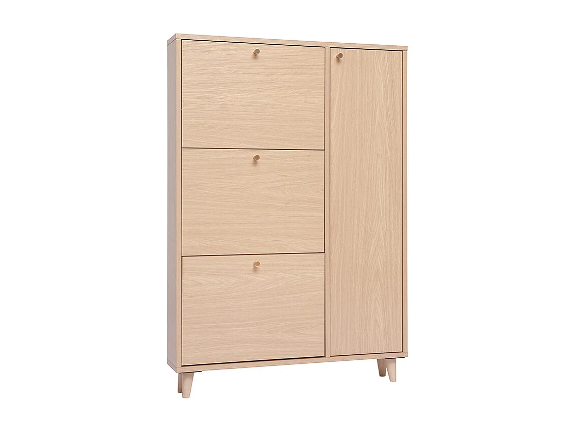 Schuhschrank in hellem Holzdekor Eiche und goldfarbenem Metall B90 cm SILVESTRE