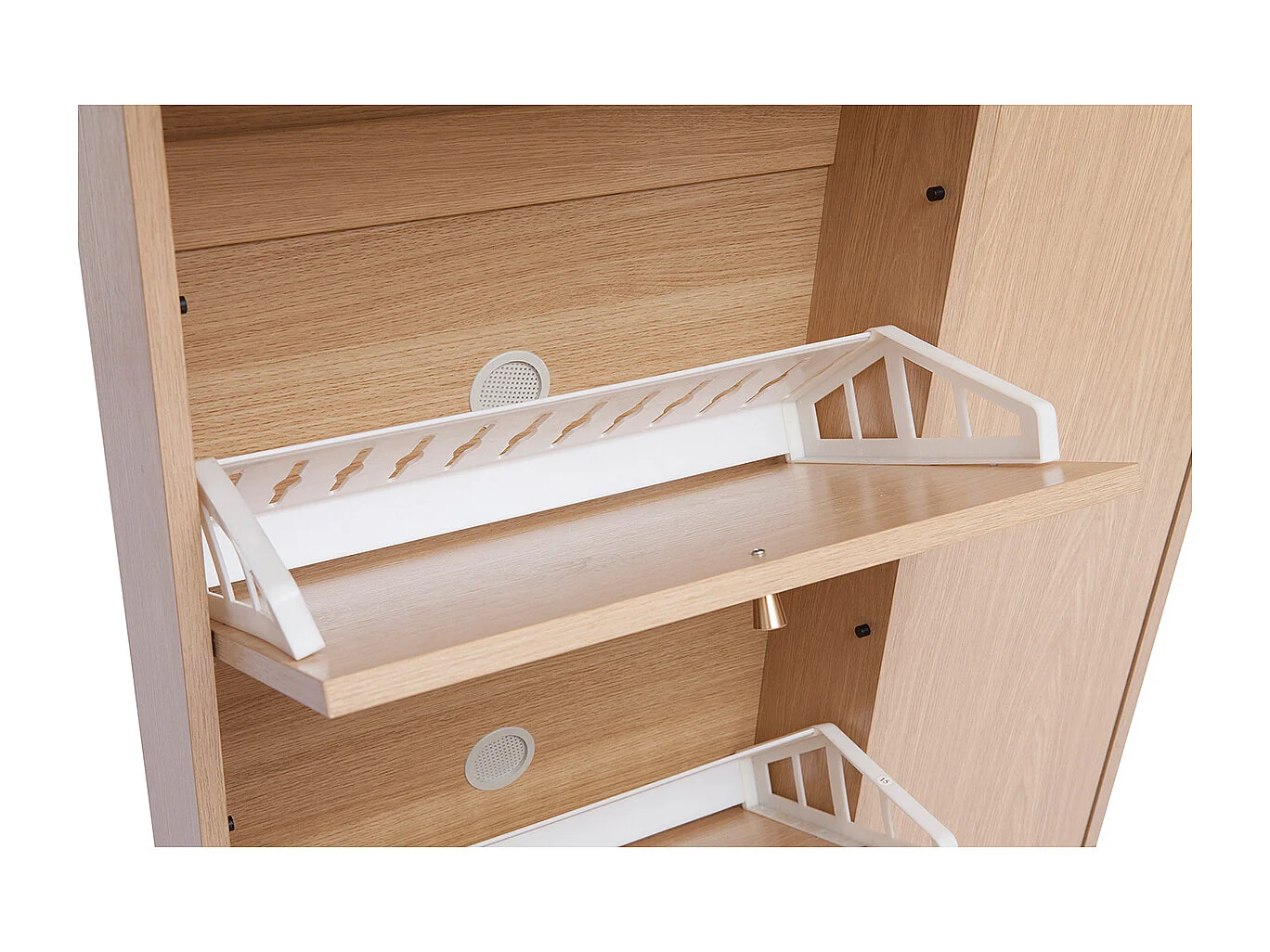 Schuhschrank in hellem Holzdekor Eiche und goldfarbenem Metall B90 cm SILVESTRE