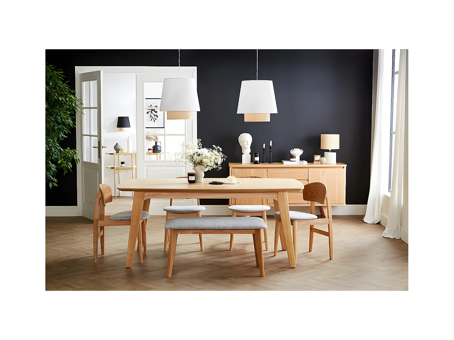 Banco de madera con tejido gris claro ELION