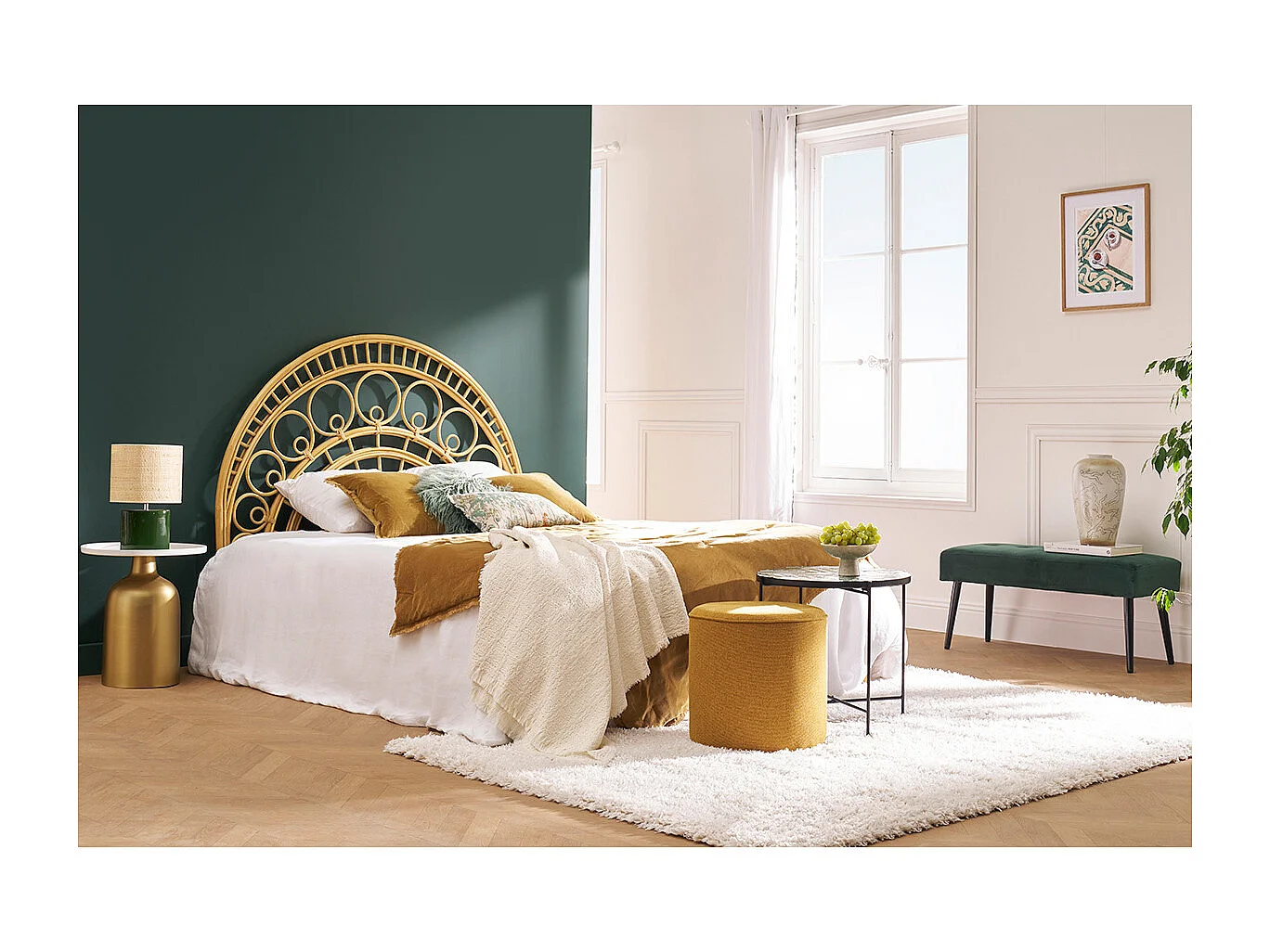 Panca design lavorazione capitonné in tessuto velluto verde scuro e metallo nero L95 cm GUESTA