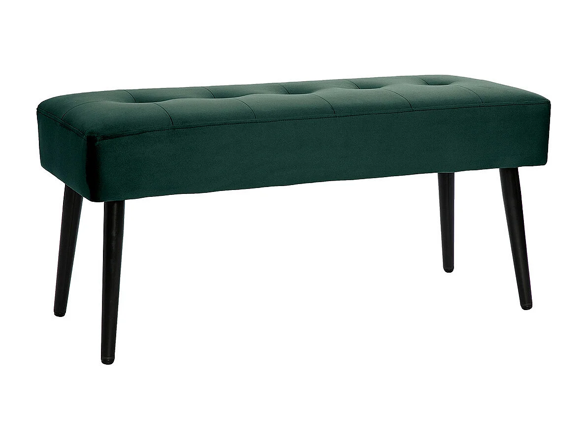 Panca design lavorazione capitonné in tessuto velluto verde scuro e metallo nero L95 cm GUESTA