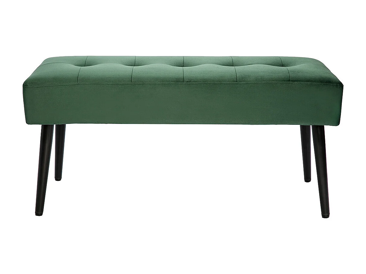 Panca design lavorazione capitonné in tessuto velluto verde scuro e metallo nero L95 cm GUESTA