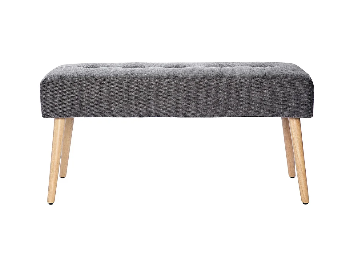 Banco capitoné de tela efecto aterciopelado texturizado gris claro y madera clara 95 cm GUESTA