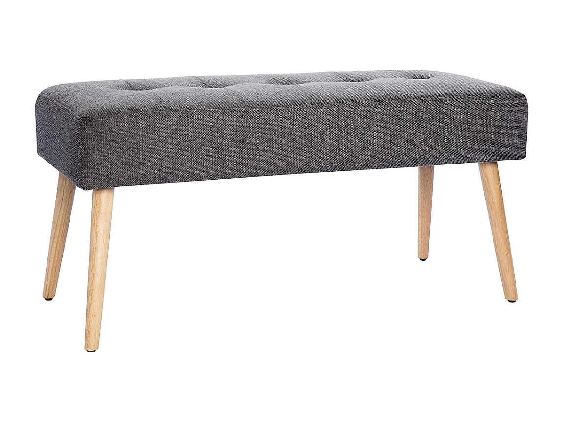 Banc scandinave capitonné en tissu effet velours texturé gris foncé et bois clair L96 cm GUESTA