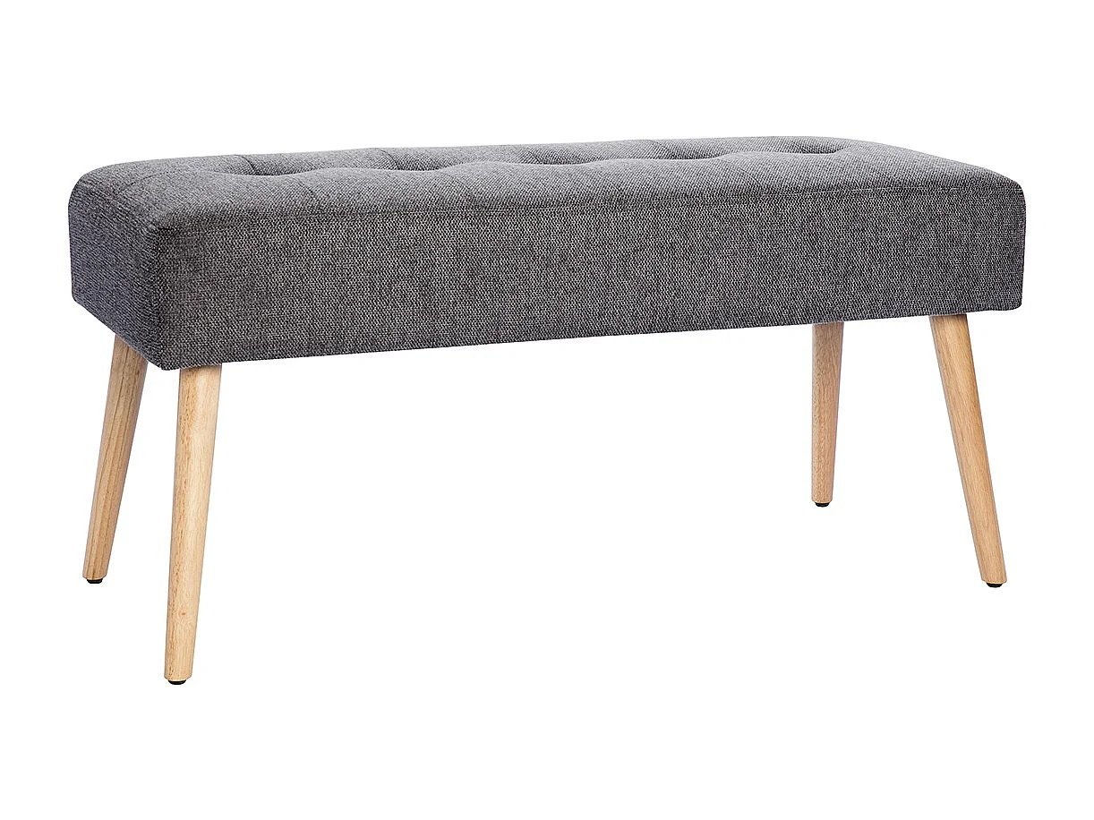 Banc scandinave capitonné en tissu effet velours texturé gris foncé et bois clair L96 cm GUESTA