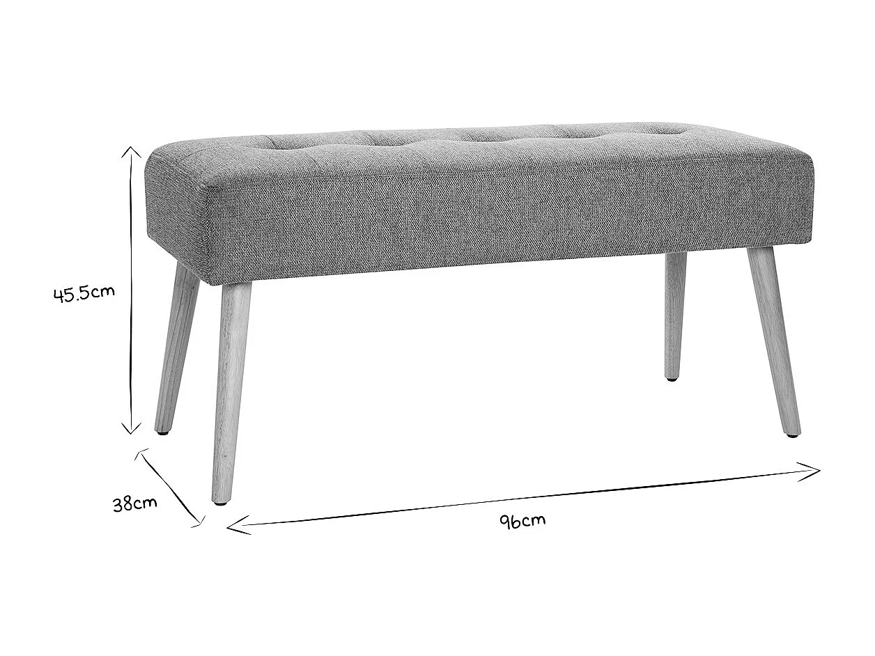 Banc scandinave capitonné en tissu effet velours texturé gris foncé et bois clair L96 cm GUESTA