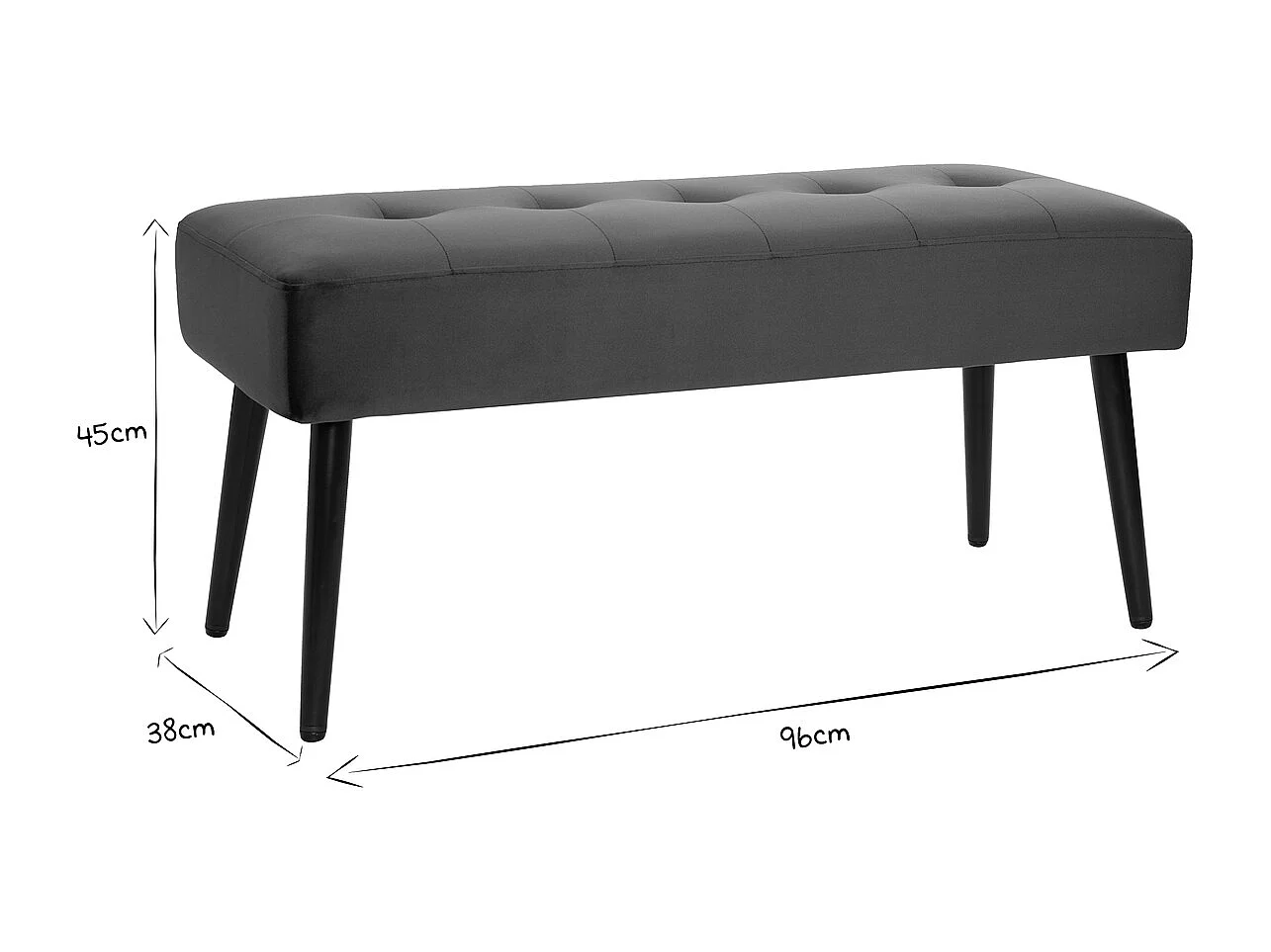 Panca design lavorazione capitonné in tessuto velluto blu notte e metallo nero L95 cm GUESTA