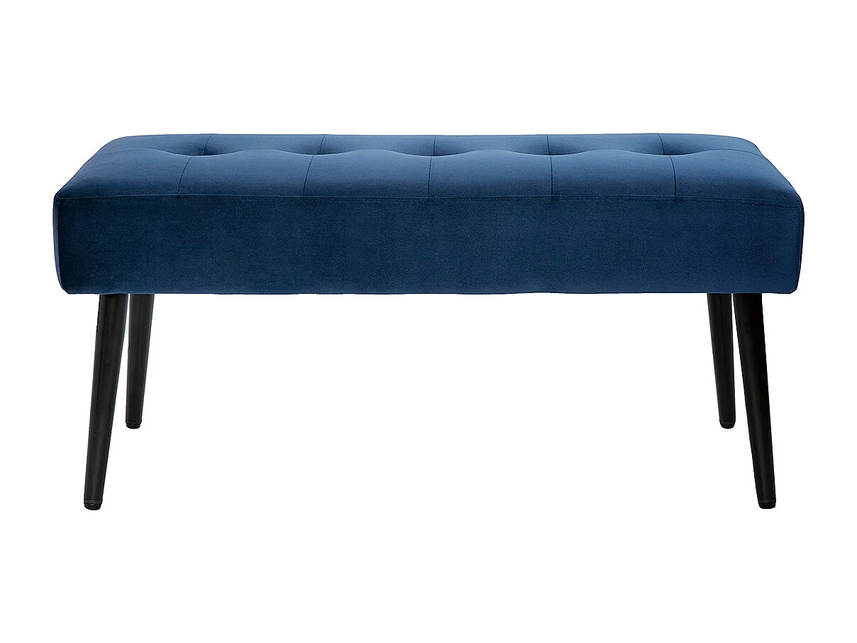 Banc design capitonné en tissu velours bleu nuit et métal noir L96 cm GUESTA