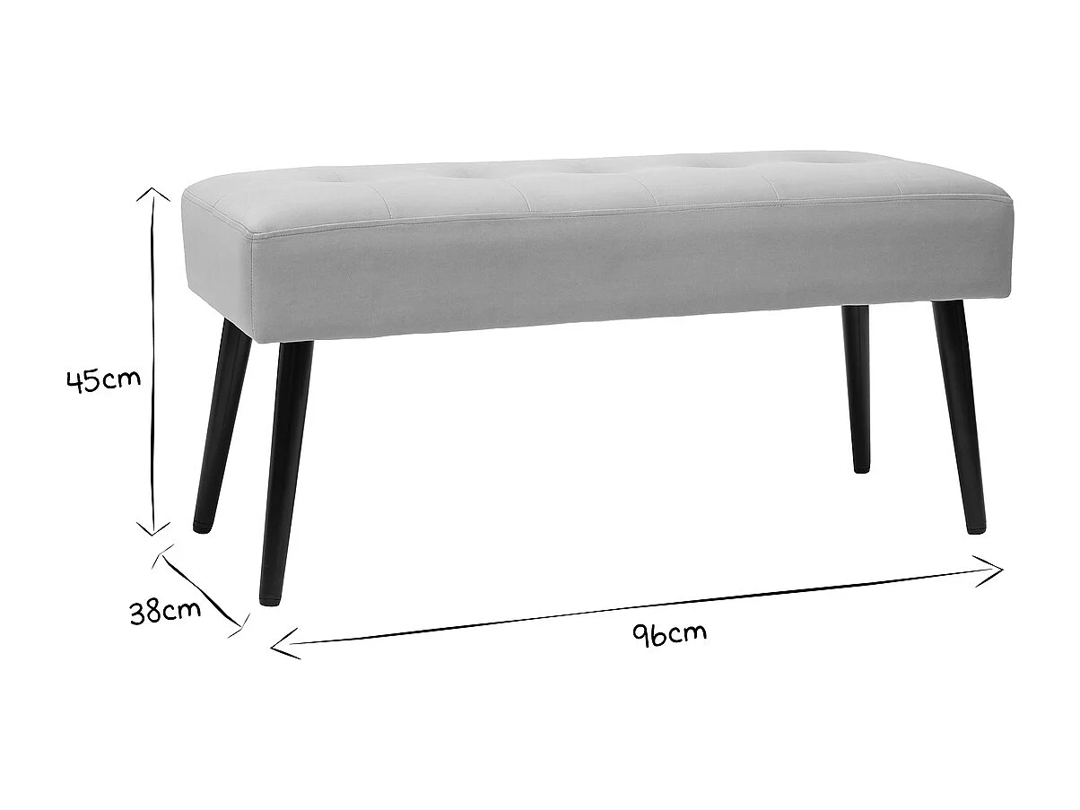 Banc design capitonné en tissu velours taupe et métal noir L96 cm GUESTA