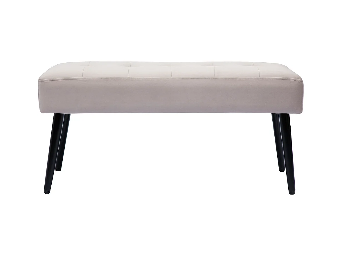 Banco de diseño capitoné de terciopelo color topo y metal negro 95 cm GUESTA