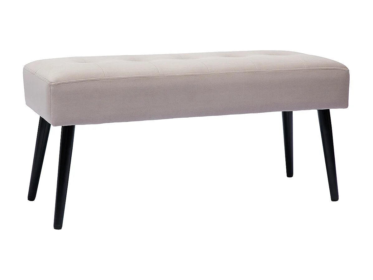 Banc design capitonné en tissu velours taupe et métal noir L96 cm GUESTA