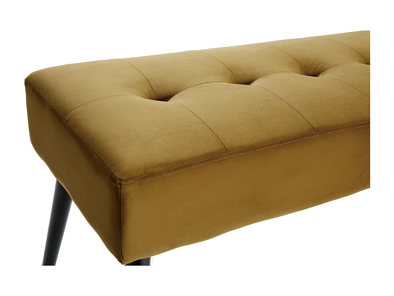 Panca design lavorazione capitonné in tessuto velluto color bronzo e metallo nero L95 cm GUESTA