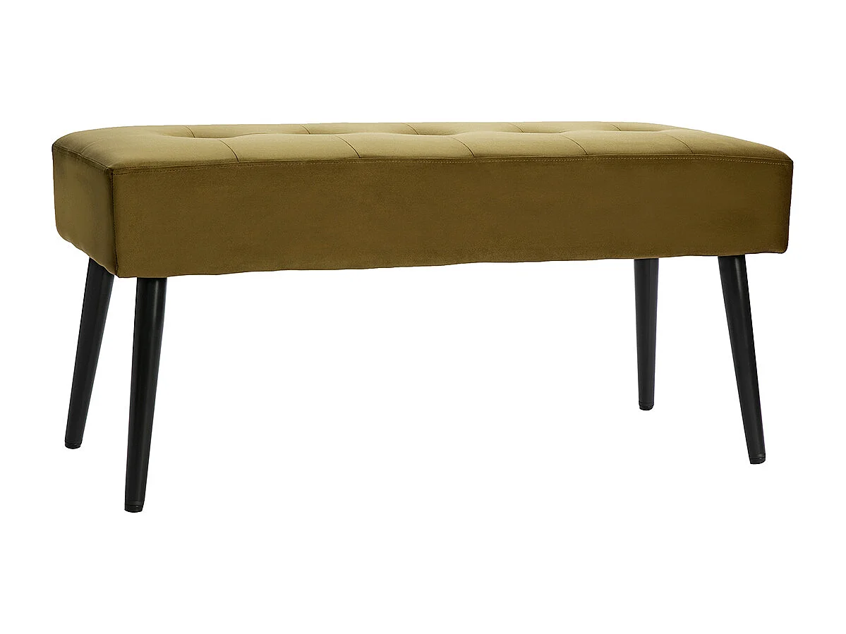 Panca design lavorazione capitonné in tessuto velluto color bronzo e metallo nero L95 cm GUESTA