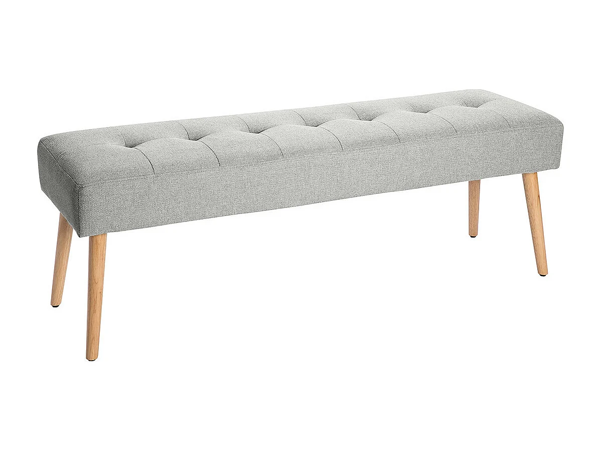 Banc scandinave capitonné en tissu effet velours texturé gris clair et bois clair L130 cm GUESTA