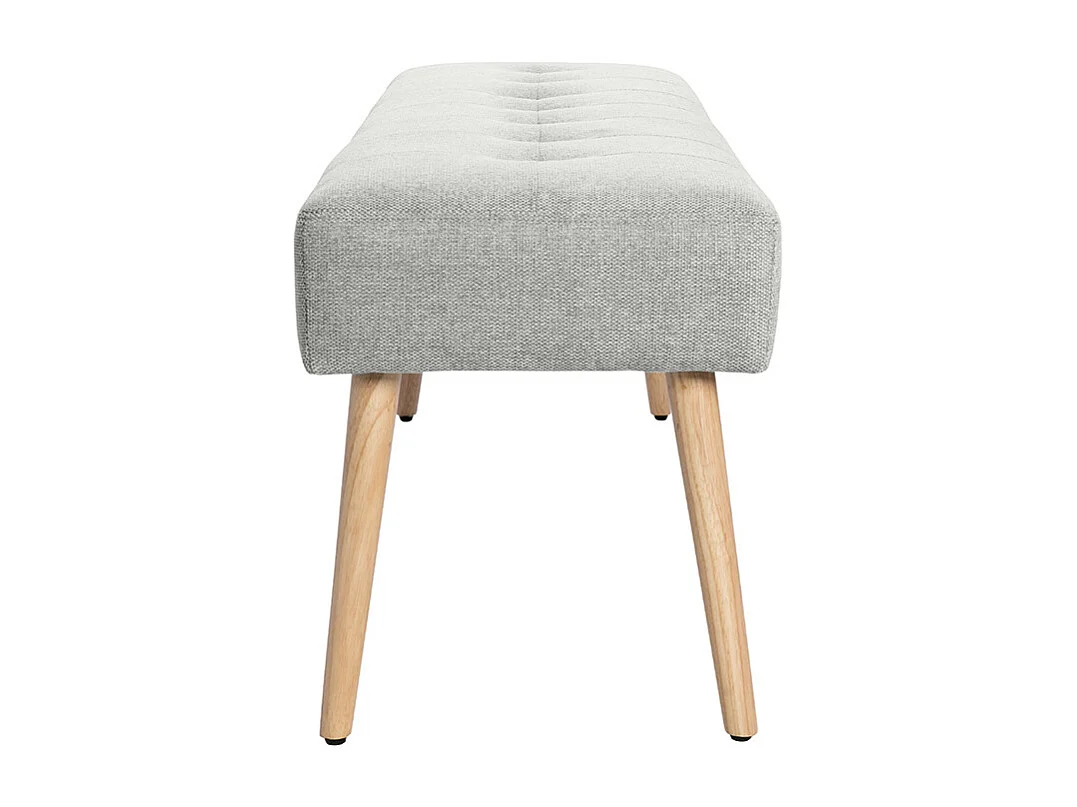Banc scandinave capitonné en tissu effet velours texturé gris clair et bois clair L130 cm GUESTA