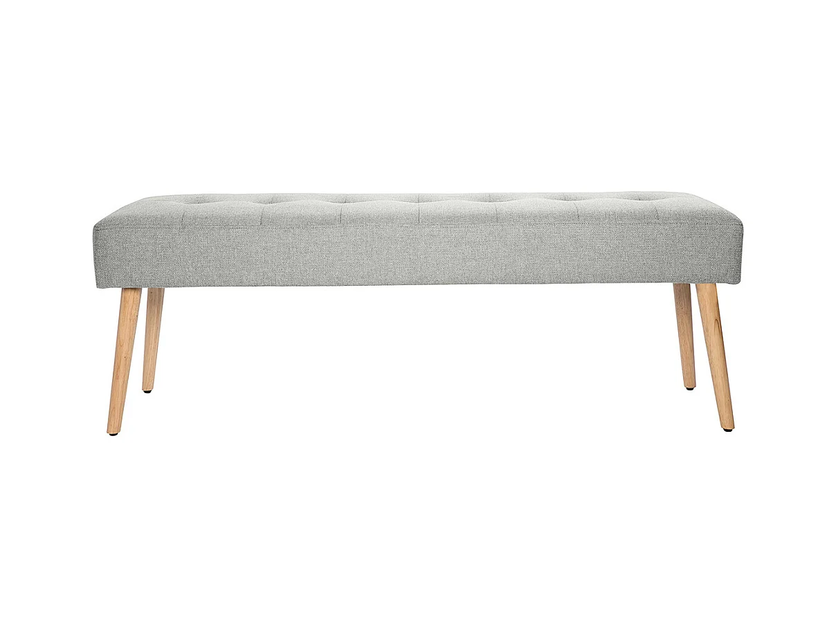 Banco nórdico capitoné de tela efecto aterciopelado texturizado gris claro y madera clara 130 cm GUESTA