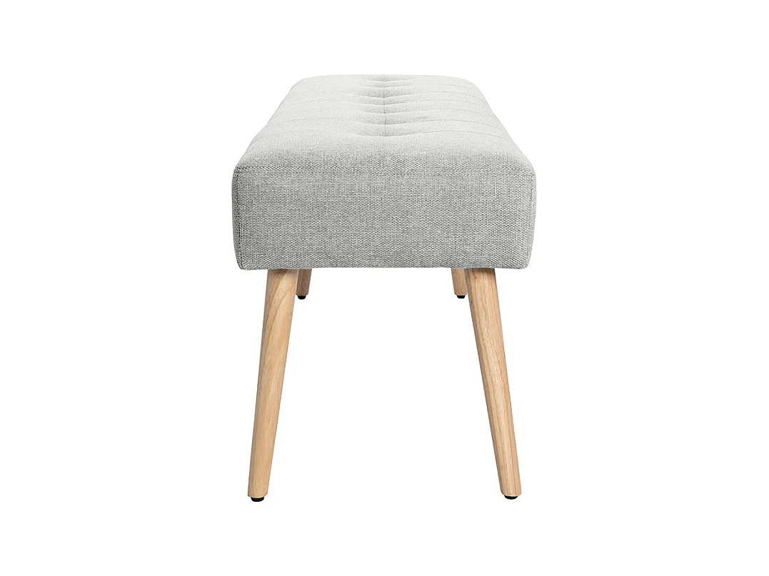 Banco nórdico capitoné de tela efecto aterciopelado texturizado gris claro y madera clara 130 cm GUESTA