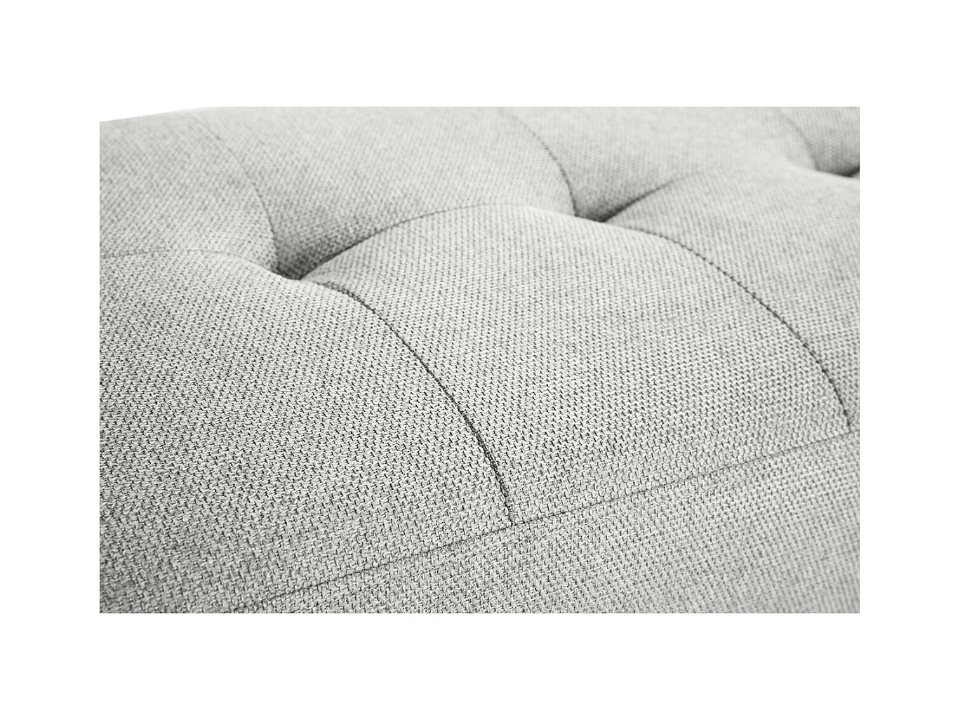 Banco nórdico capitoné de tela efecto aterciopelado texturizado gris claro y madera clara 130 cm GUESTA