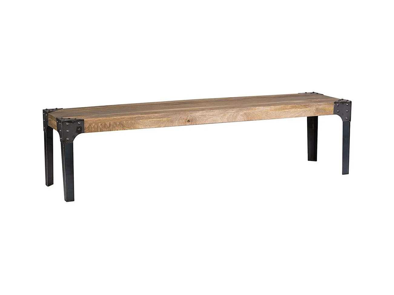 Banc industriel en bois manguier massif et métal noir L180 cm MADISON