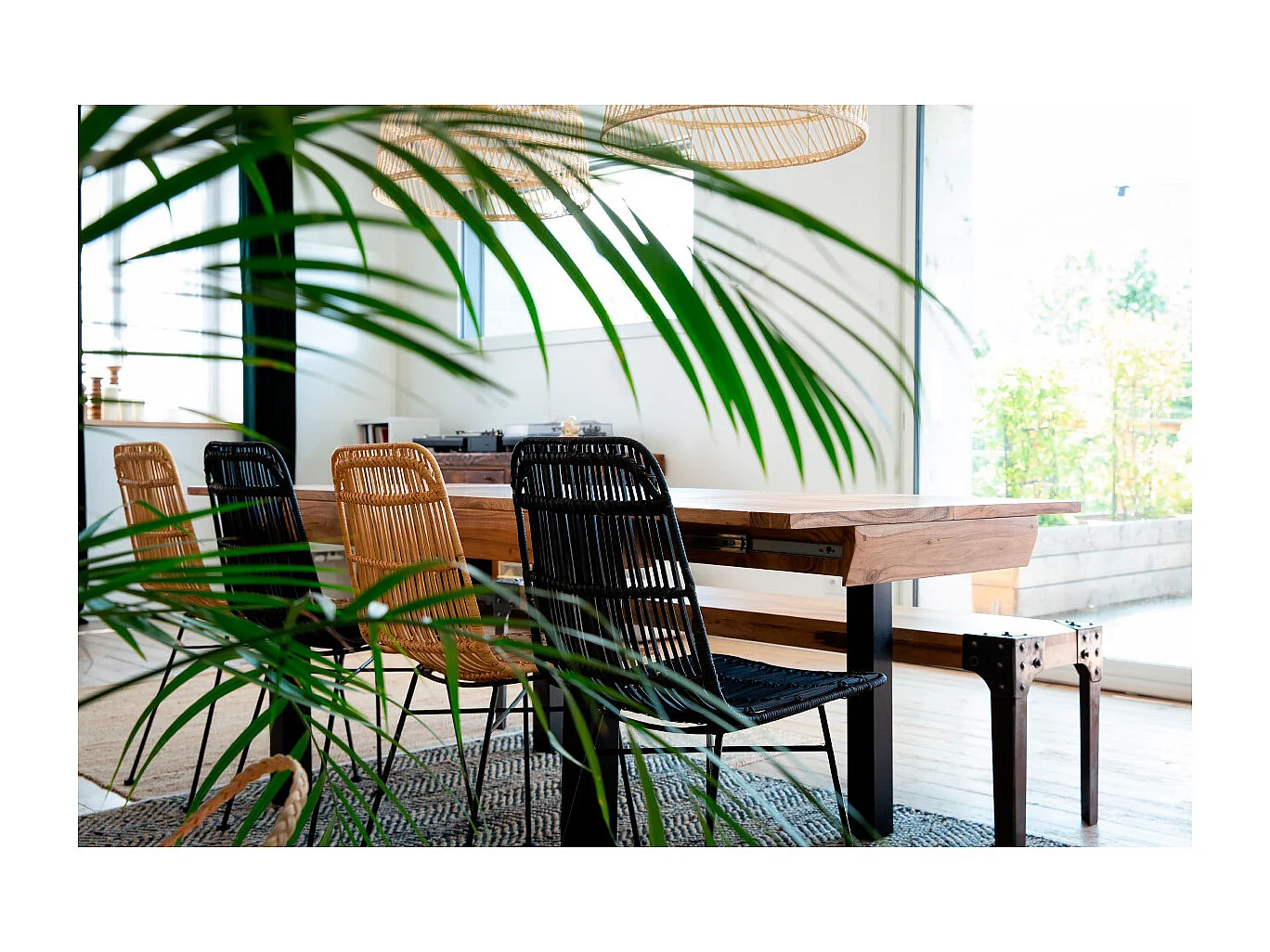 Banco diseño industrial metal y madera 180cm MADISON