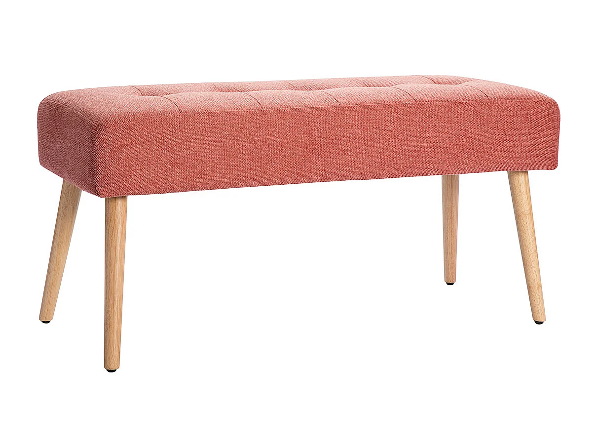 Banc scandinave capitonné en tissu effet velours texturé terracotta et bois clair L96 cm GUESTA