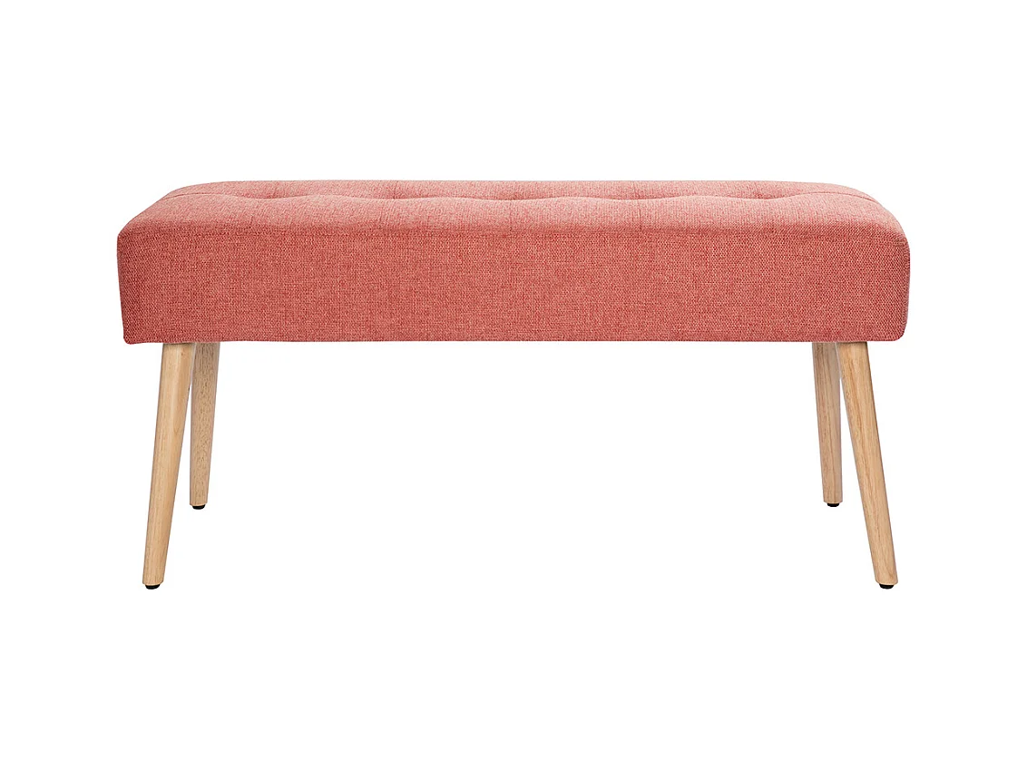 Banc scandinave capitonné en tissu effet velours texturé terracotta et bois clair L96 cm GUESTA
