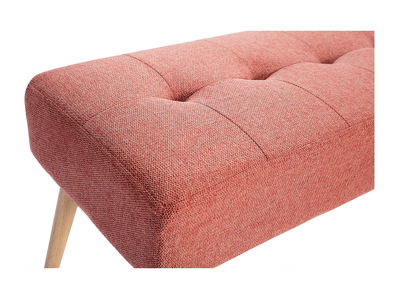 Banc scandinave capitonné en tissu effet velours texturé terracotta et bois clair L96 cm GUESTA