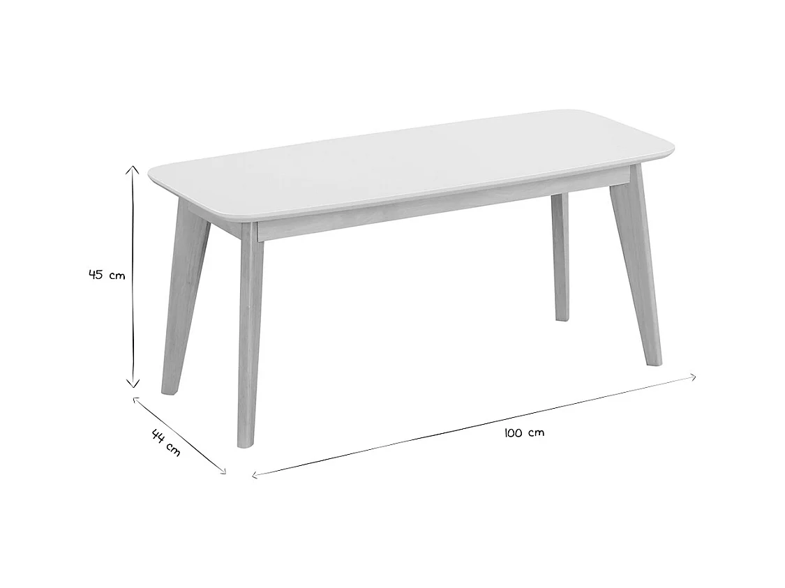 Design Bank 100 cm Weiß und Holz LEENA