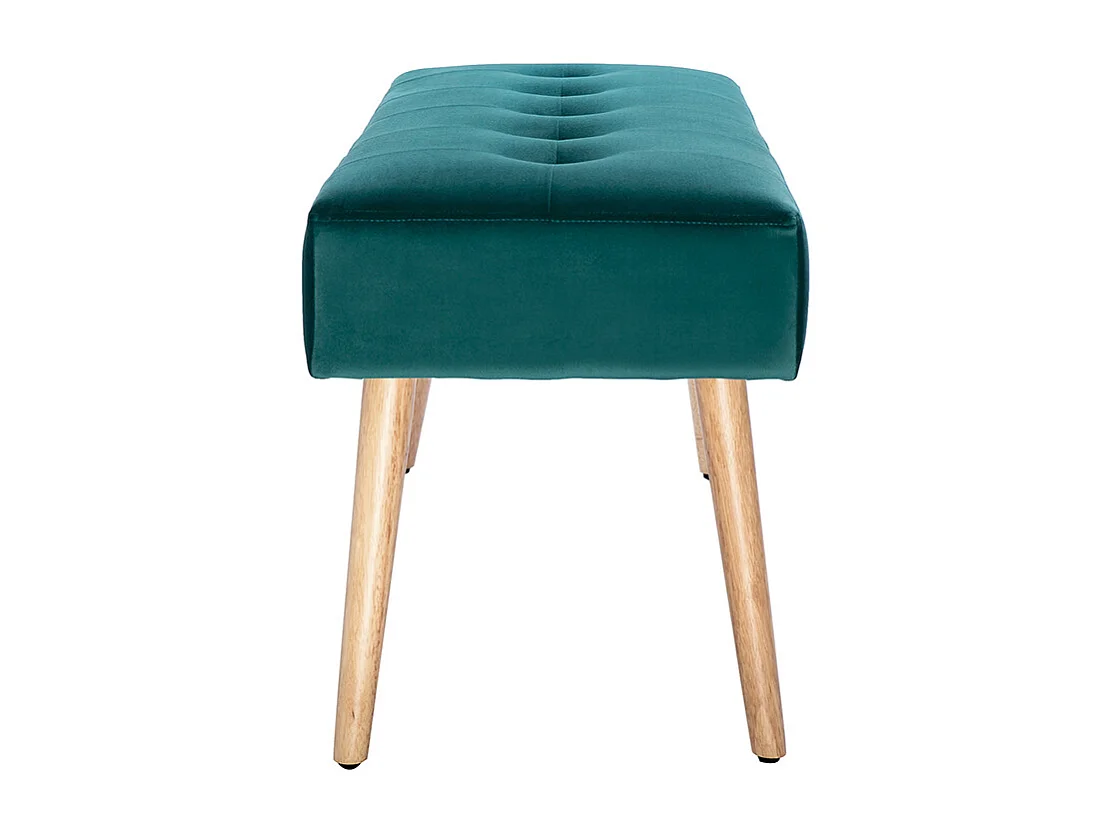 Banc scandinave capitonné en tissu velours bleu pétrole et bois clair L96 cm GUESTA