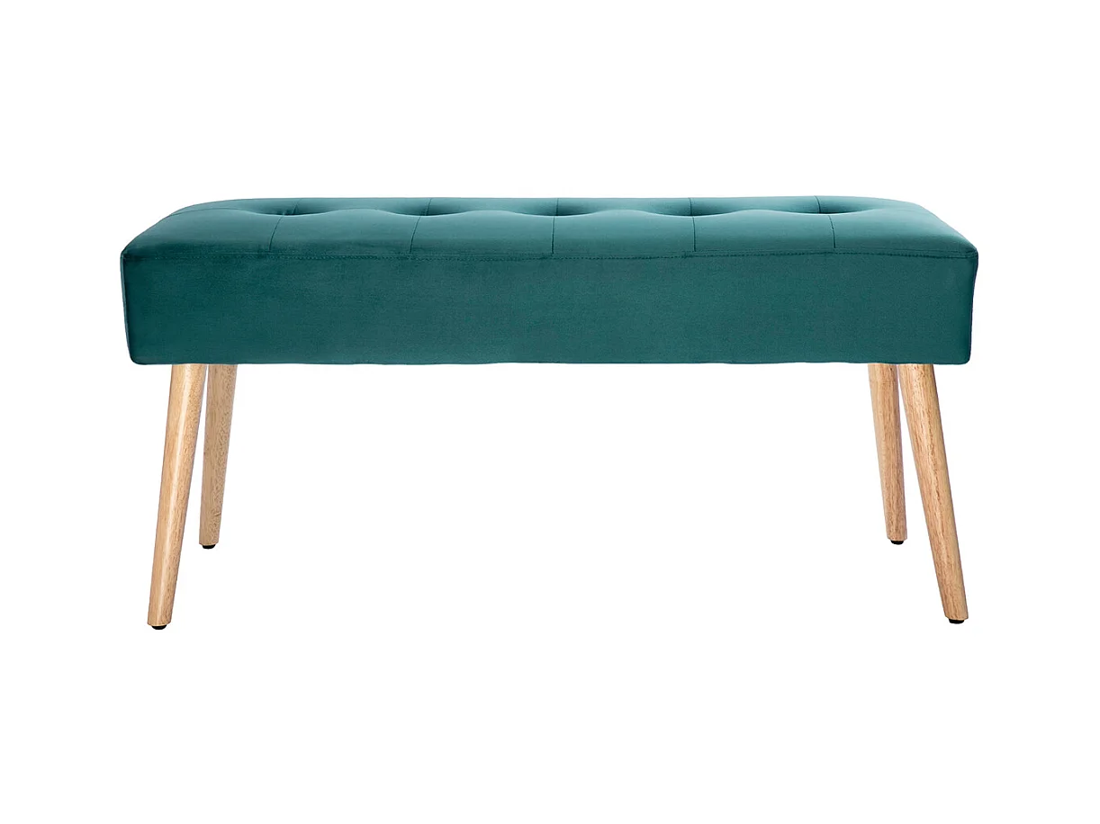Panca lavorazione capitonné in tessuto velluto blu petrolio e legno chiaro L95 cm GUESTA
