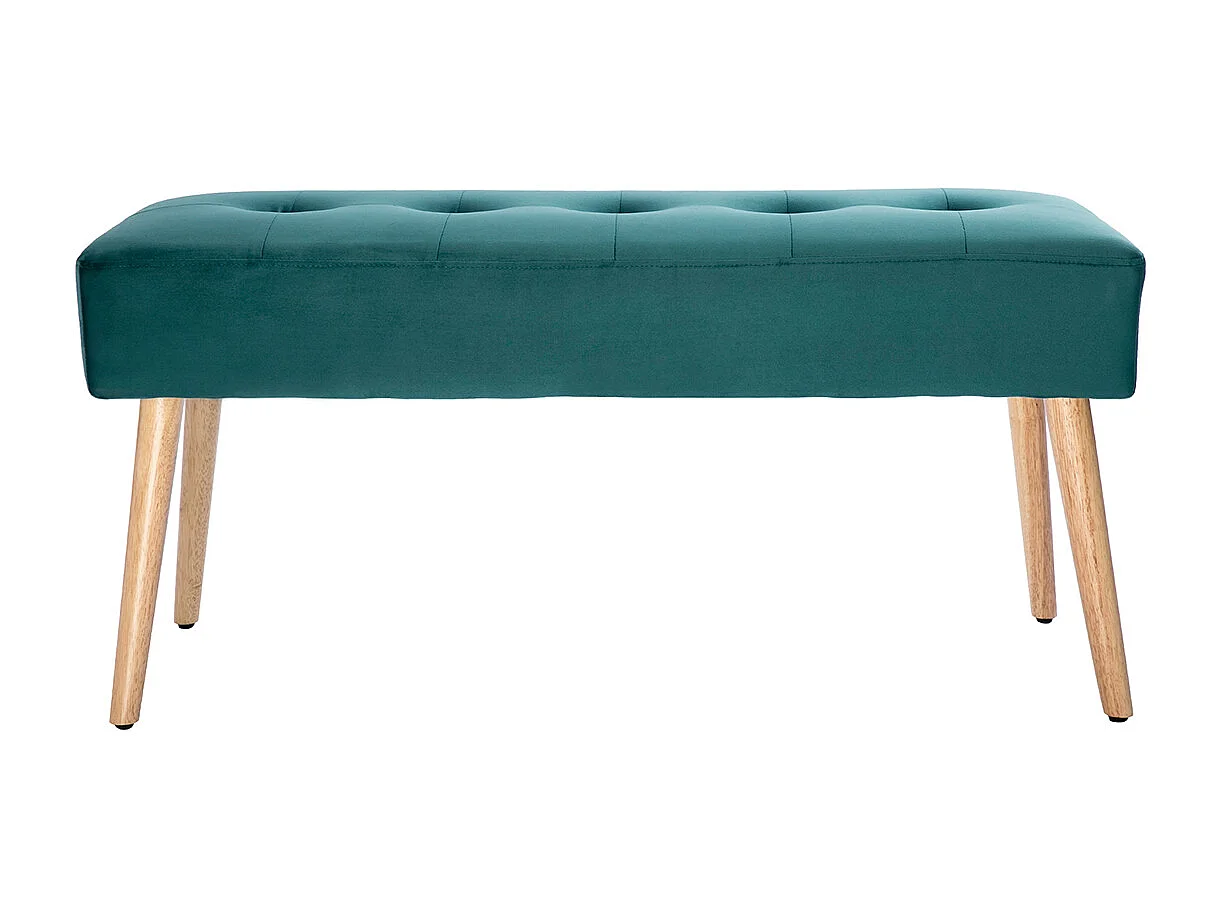 Banc scandinave capitonné en tissu velours bleu pétrole et bois clair L96 cm GUESTA