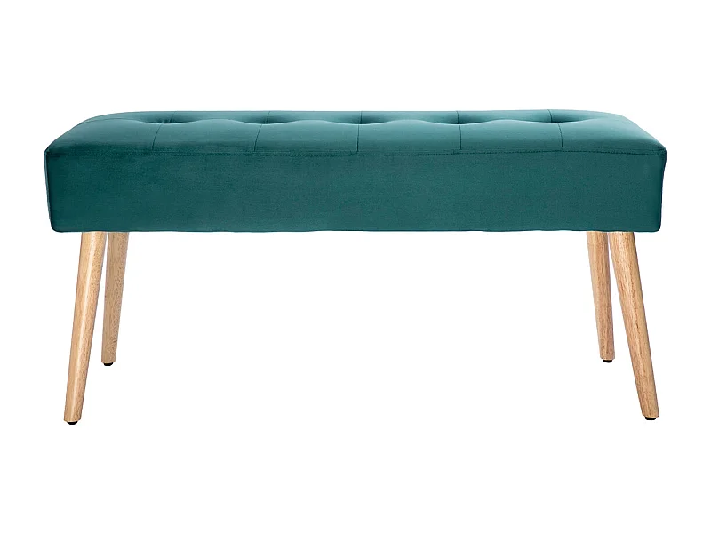Banc scandinave capitonné en tissu velours bleu pétrole et bois clair L96 cm GUESTA