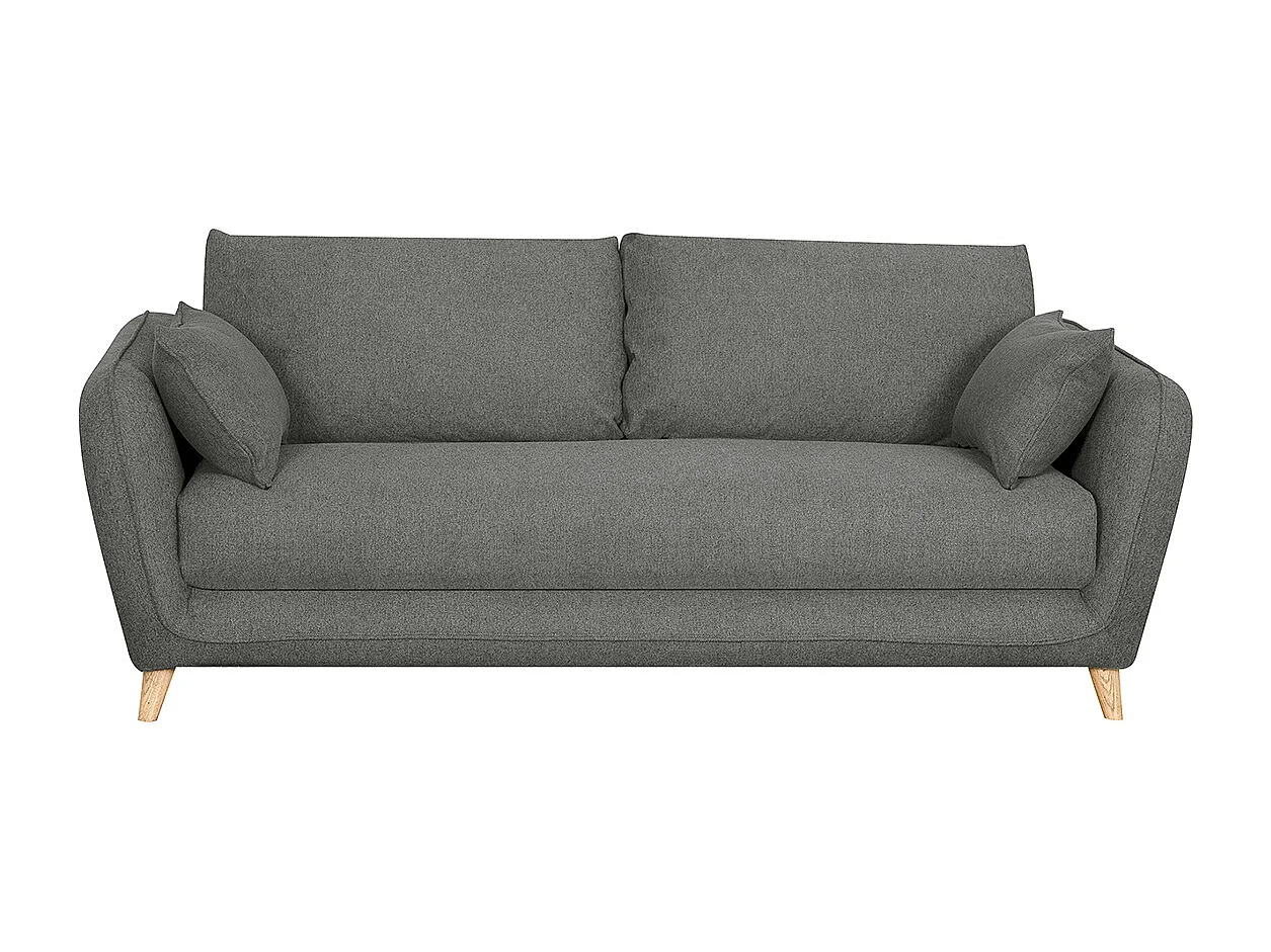 Canapé convertible scandinave 3 places en tissu gris anthracite et bois clair avec matelas 10 cm CREEP