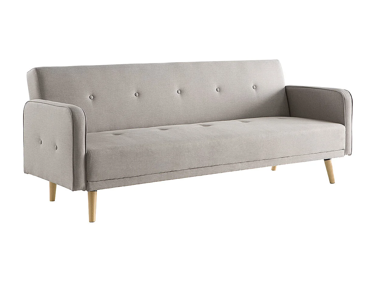 Canapé convertible scandinave 3 places en tissu beige et bois clair ULLA