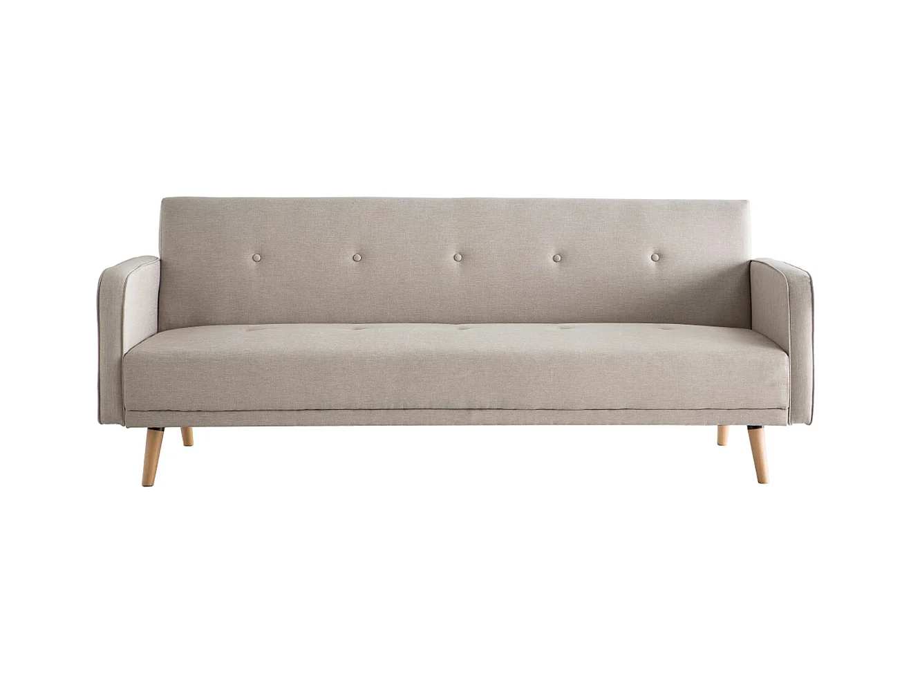 Canapé convertible scandinave 3 places en tissu beige et bois clair ULLA