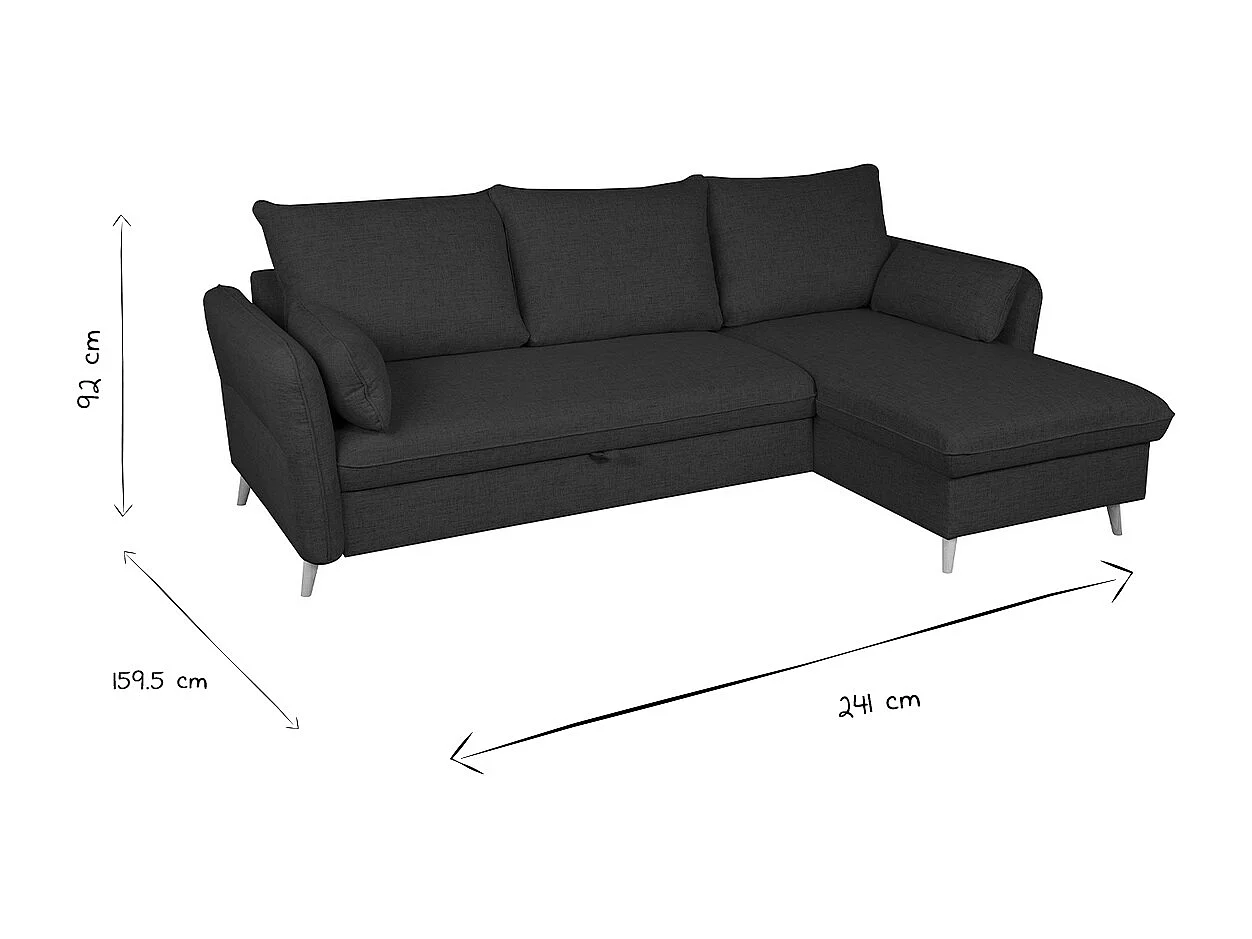Schlaf-Ecksofa mit Stauraum 3/4-Sitzer ozeanblauer Stoff und helles Holz DRISS