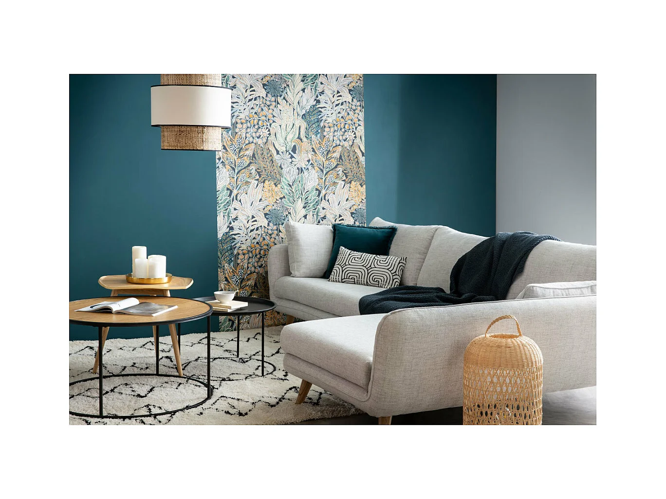 Sofá esquinero nórdico 5 plazas gris claro CREEP