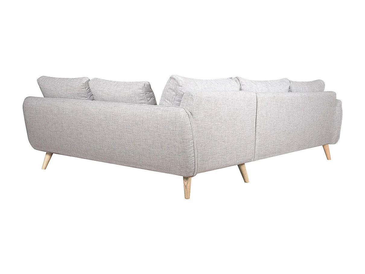 Canapé d'angle droit scandinave 5 places en tissu gris clair chiné et bois clair CREEP