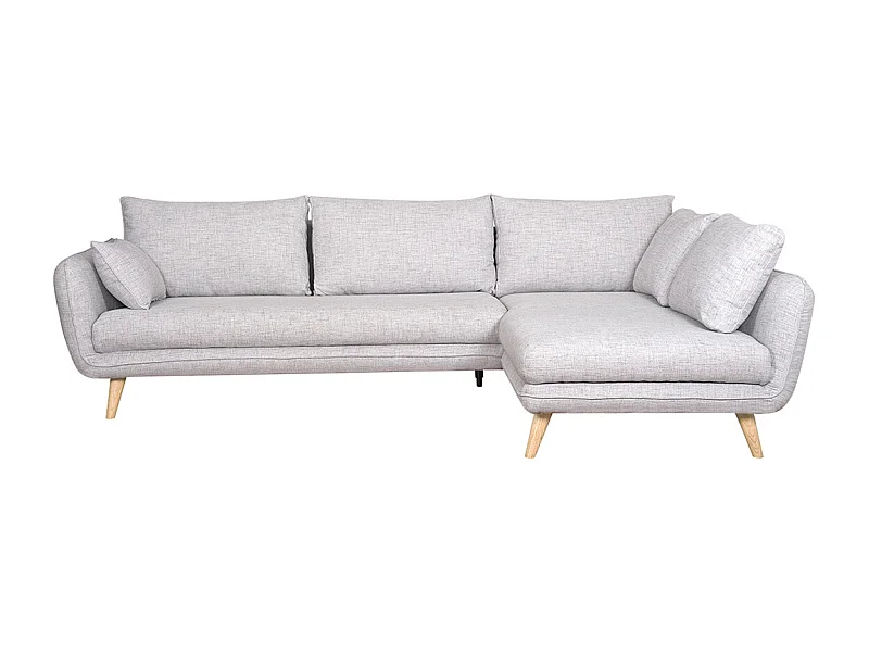Canapé d'angle droit scandinave 5 places en tissu gris clair chiné et bois clair CREEP