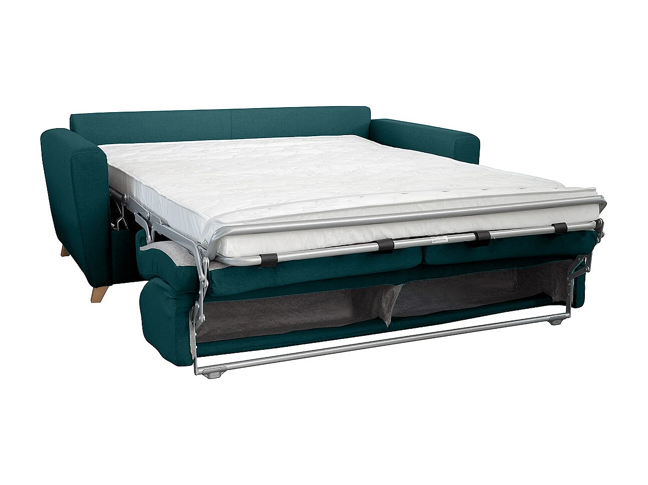 Sofá convertible nórdico azul petróleo y madera GRAHAM