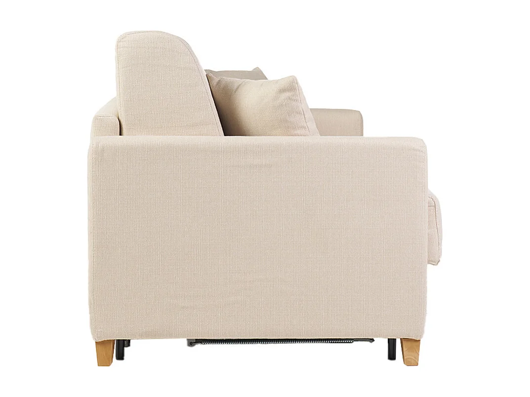 Sofá cama 3 plazas nórdico beige y madera clara con colchón de 18 cm SKANDY