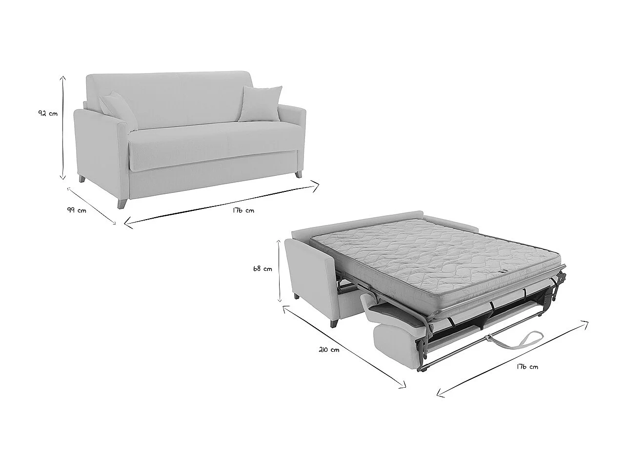 Skandinavische Schlafcouch beige mit Matratze 18 cm 3-Sitzer SKANDY