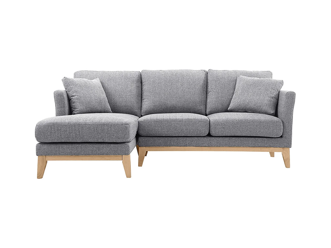 Canapé d'angle gauche déhoussable scandinave 3-4 places en tissu gris clair et bois clair OSLO