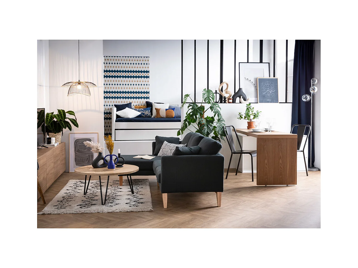 Sofá de esquina izquierda nórdico en tejido gris claro desenfundable OSLO