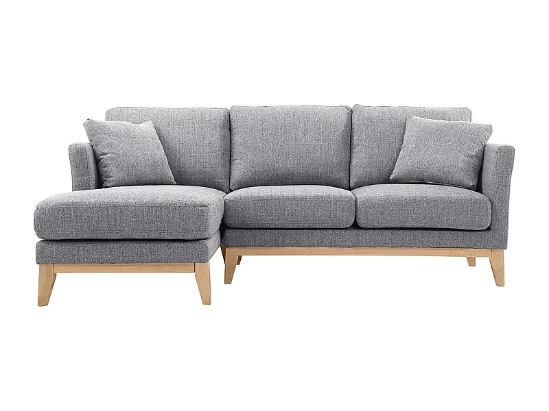 Canapé d'angle gauche déhoussable scandinave 3-4 places en tissu gris clair et bois clair OSLO