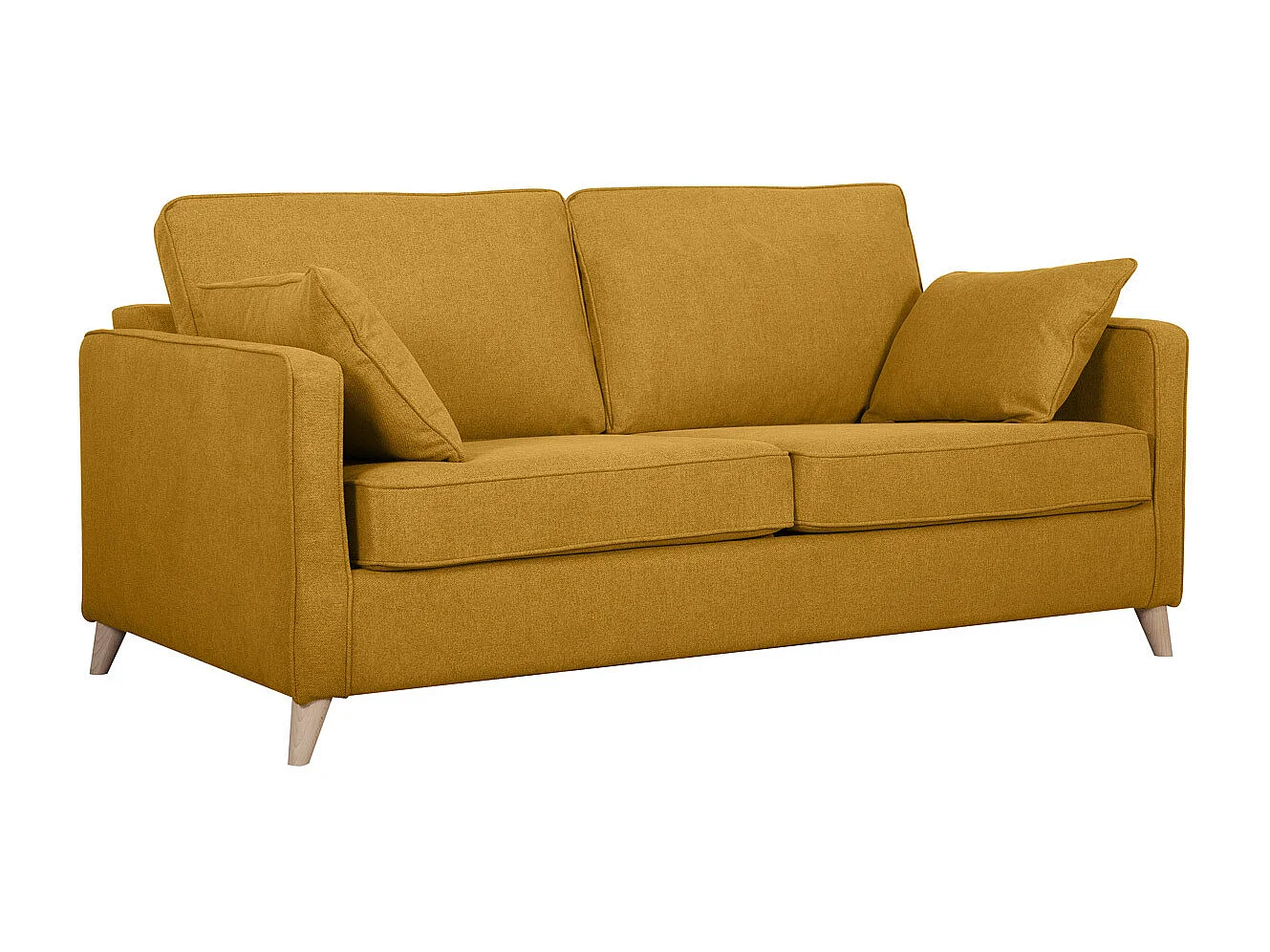 Skandinavische Schlafcouch kumingelb mit Matratze Dicke 10 cm 3-Sitzer PAPEL